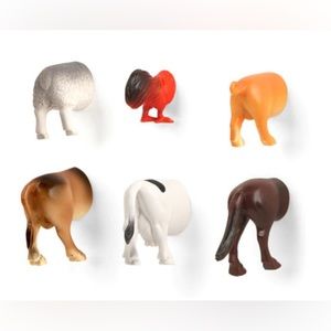 Kikkerland farm animal butt magnets-s/6: rooster/pig/…/horse’s ass-NIB-2 avail